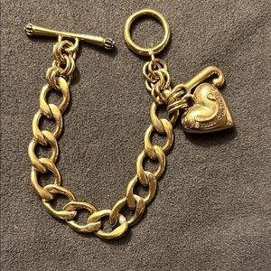 Juicy Couture Gold puff Heart Charm Bracelet toggle heavy
